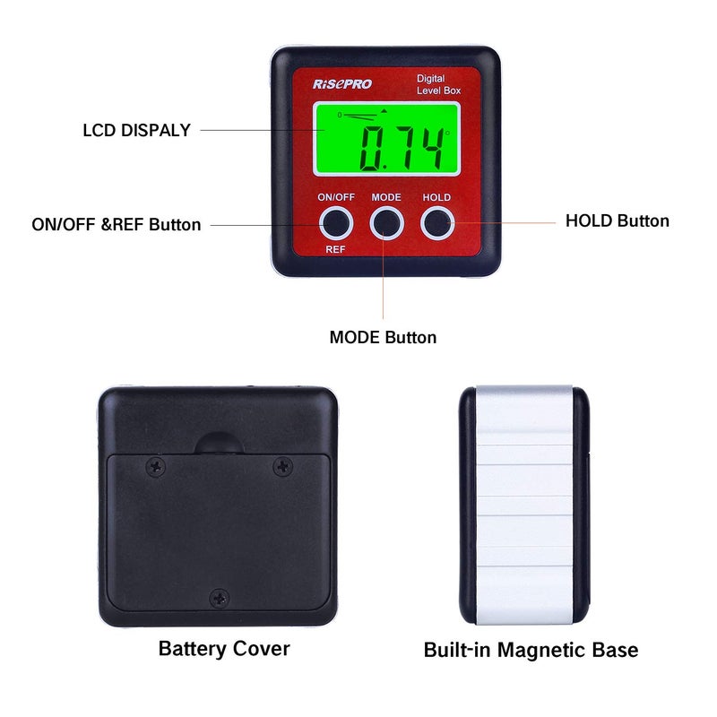RISEPRO Digital Level Box Angle Gauge Protractor Inclinometer Bevel Box with Magnet Base & Large LCD Backlight, Calculating for Carpentry, Building, Masonry, Automobile - Image 2